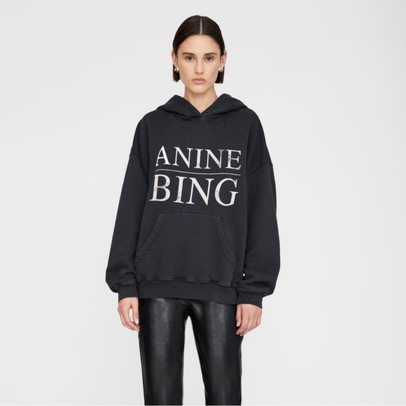 Anine Bing Sweaters - Anine Bing Harvey Sweatshirt Serif Vintage Black